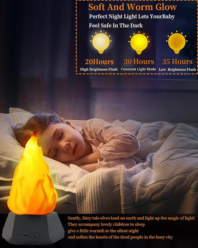 Fake Fire Lamp,3D Rechargeable Travel Night Light with Cozy Lighting,3-Mode LED Fake Fireplace Candles for Apartment Patio Decor Outdoor Camping Decorations…