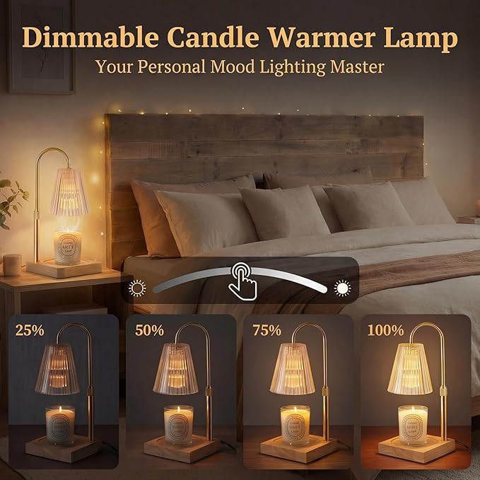 Dimmable Candle Warmer Lamp with Timer Electric Decor Candle Warmer for House Warming Candle Light for Jar Candles Wax Melt Warmer Presents for Women Mom Birthday Festival (Gold)
