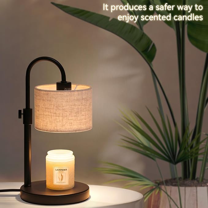 FINCMY Candle Warmer Lamp with Timer, Dimmable Candle Wax Warmer Candle Lamp Warmer with 2 Bulbs, House Warming Gifts Birthday Gifts for Women Bedroom Home Decor (Linen-Upgraded)
