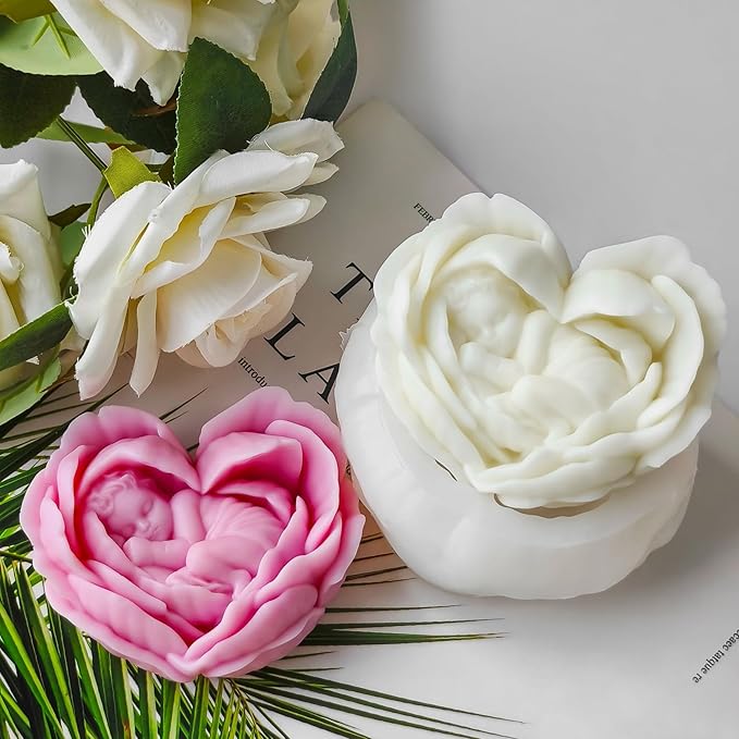 Rose Flower Candle Mold for Candle Making, 3D Heart Silicone Mold for Resin Casting DIY Plaster Polymer Clay Home Decoration