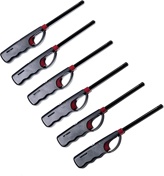 6 Pack BBQ Grill Lighter Casings Refillable Butane Gas Candle Fireplace Kitchen Stove Long