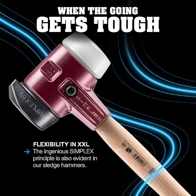 Halder Simplex SledgeHammer 3028.281 – Medium-Hard Rubber Insert, Nylon Insert, Cast Iron Housing with Handle Protection Sleeve, Varnished Wooden Handle, 80mm, 7.6 lbs.