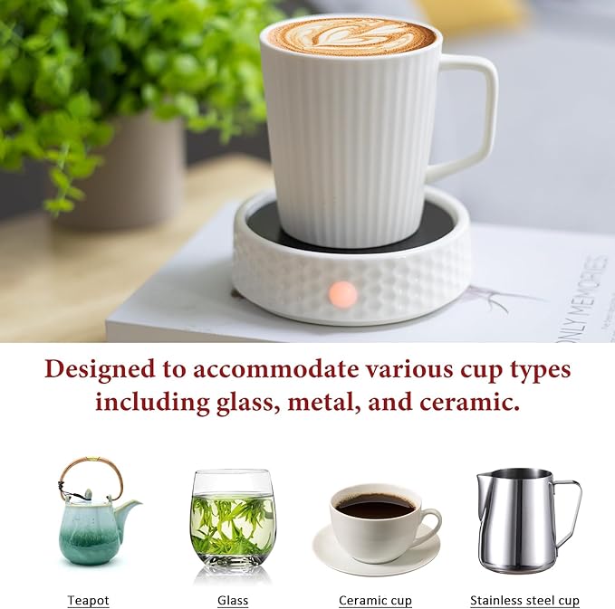 Electric Large Ceramic Candle Warmer Plate - Wax Warmer for Jar Candles, Coffee Mug, Cup - Home Office Aromatherapy Fragrance Heating Beverage Milk Tea Hot Chocolate