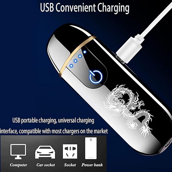 Electric Lighter, Smart USB Rechargeable, Mini Touch Ignition Windproof Flameless Plasma Lighter with Battery Indicator for Men Father Gifts (Pure Black)