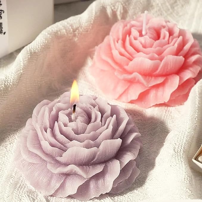 2Pcs Candle Molds for Candle Making Flowers Candle Molds Roses 2.16 inch Peonies 3.94 inch