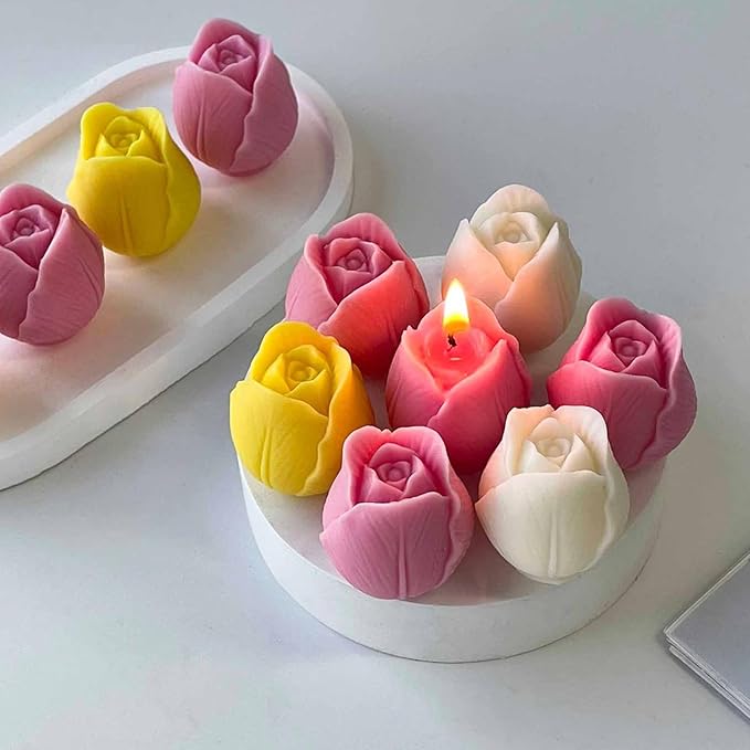 MGLIFEUL 2Pcs Tulip Silicone Candle Flower Wax Mold Silicone for Candles Resin Making Molds Moldes De Silicona para Hacer Velas Artesanales De Silicona,for Making Mothers Day Gifts for Mom Daughter