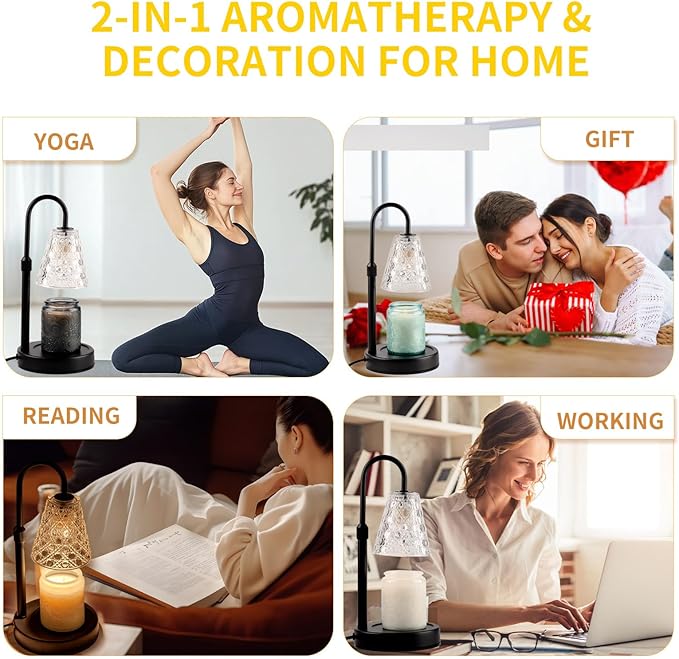 Candle Warmer Lamp with Timer Dimmable, Birthday Gifts for Women Mom, House Warming Gifts New Home Decor, Wax Melt Warmer for Jar Candles with 2 Bulbs