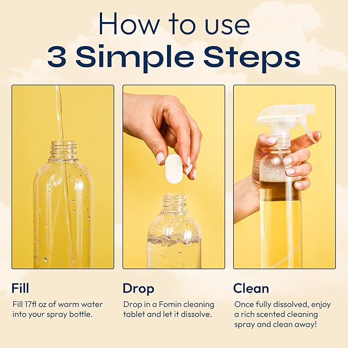 FOMIN Multi Surface Cleaner Refill Tablets (12 Pack) - Lemon Zest - All Purpose Cleaner Refill Tablets, All-In-One Tablet Cleaner For Household & Kitchen Cleaning - Makes 204 fl oz (12 x 17 Fl oz)