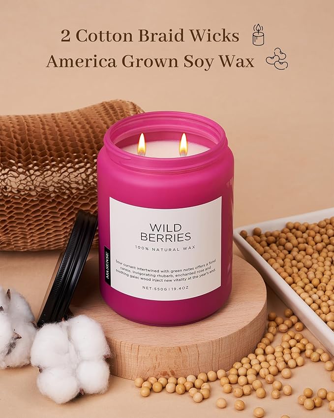 M&SENSE Wild Berries Scented Pink Candles for Home,110 Hour Long Lasting Large Soy NaturalCandles 19.4oz for Valentine's Day Holiday Birthday Gifts Home Decor