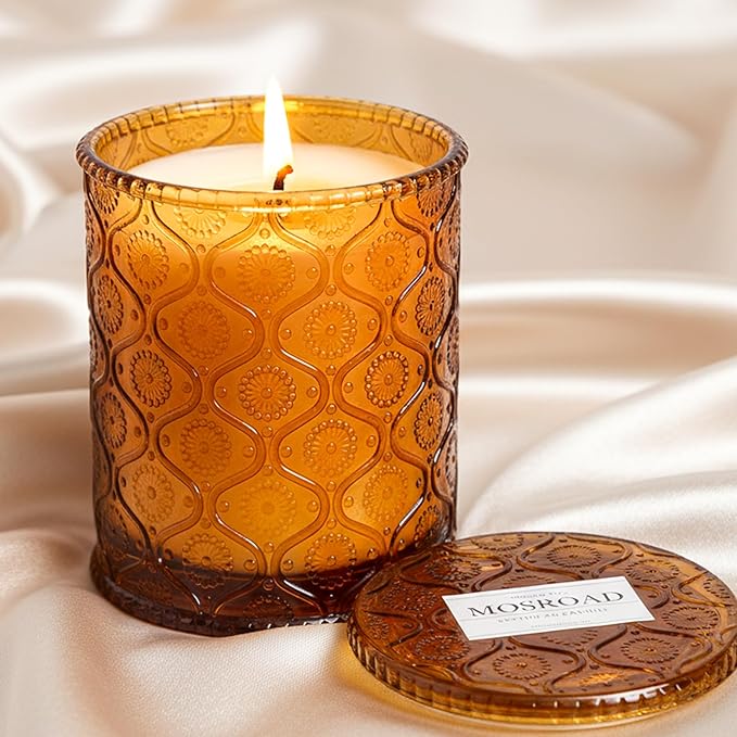 Amber Kiss Luxury Scented Jar Candle - Natural Soy Wax Gift Candles for Men Women, 50-Hour Burn Cozy Candle for Home, Amber Scented Jar Candles Elevated Home Décor