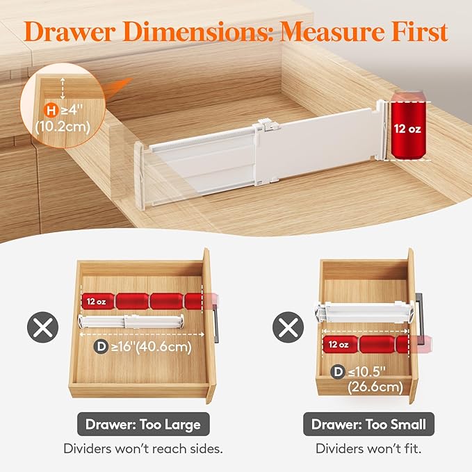Lifewit 4" Tall 14 Pack Drawer Dividers, 27-42cm/10.5-16.5" Expandable Drawer Divider for Clothes, Adjustable Dresser Drawer Organizers, Drawers Separators for Dresser/Bathroom/Closet/Kitchen White