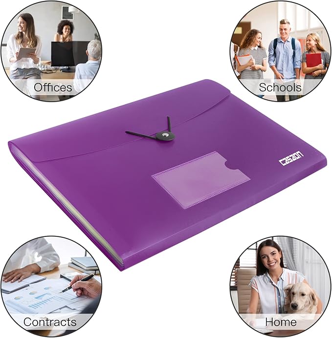 7 Pocket Accordian File Folders, Expanding File Folder A4 Letter Size Paper Portable Document Organizer-Purple