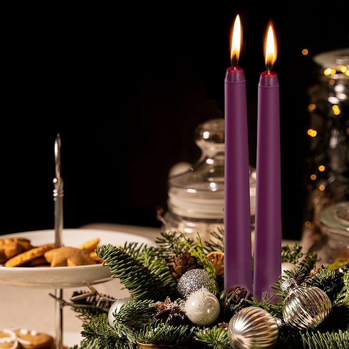KONNI 0.87×10 Inch Purple Taper Candles, Unscented and Smokeless Tall Candlesticks, 10 Pack Tapered Candles with Cotton Wicks, Long Burning, Ideal for Weddings, Dinner Parties, and Home Décor