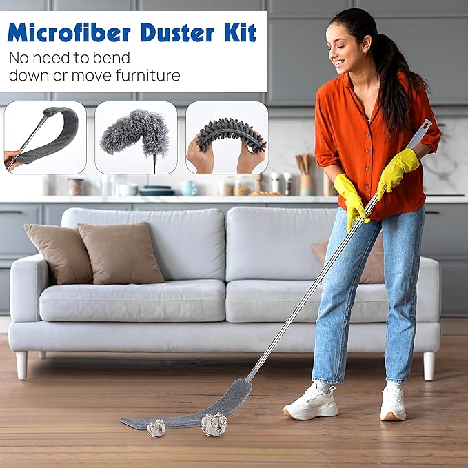 Dusters for Cleaning, Feather Duster Set, 10PCS Duster with Extension Pole Up to 100'' - Extendable, Bendable, and Washable for Ceilings, Chandeliers, and Furniture