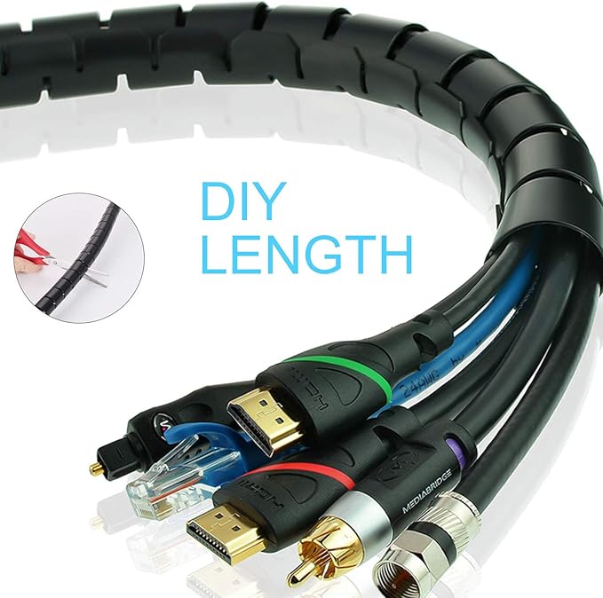 Cable Management Sleeves Desk Cord Organizer Cover Black White with 4 Adhesive Cable Clips, VIWIEU 2 PCS Cable Bundler Wire Wrap System for TV/Computer/Home Entertainment