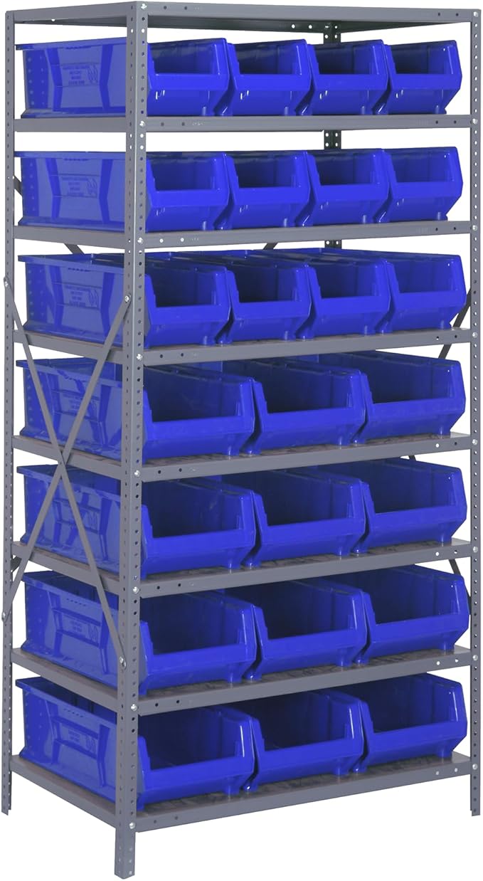 Quantum Storage Systems Wire Shelving Unit W/24BLUE Bins