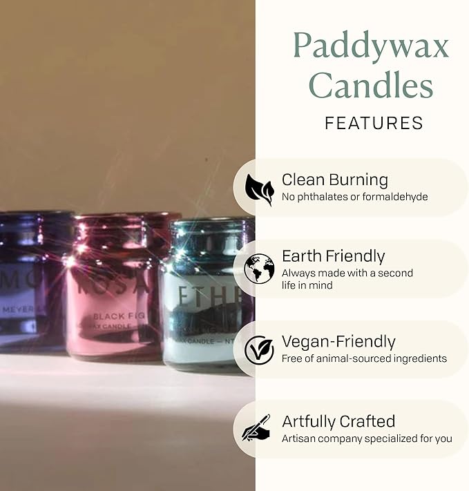 Paddywax Chroma Scented Candle with Lid in Reusable Metallic Etched Glass Jar, Clean- Burn Soy Candle with Approx. 14 Hour Burn Time, Marine – Ether, Ozone & Sage, 2.5 oz