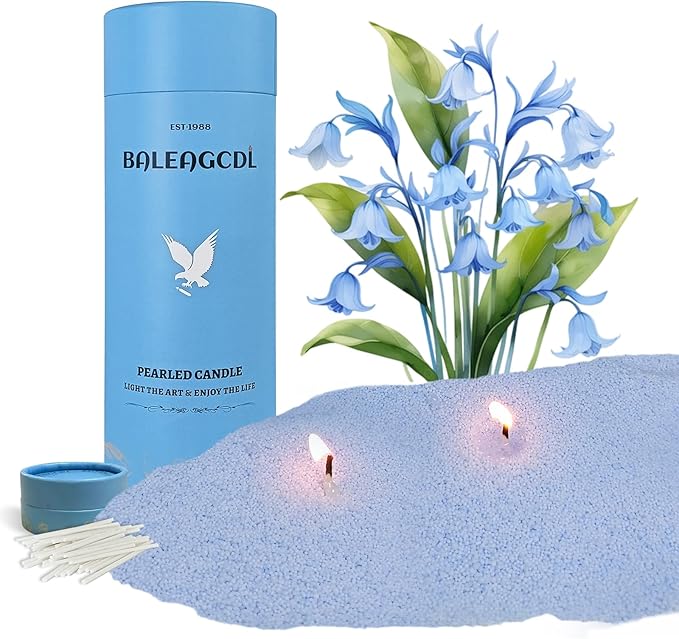 Bluebell Flower Scent Pearled Candle 18oz(1.1lb) with 30 Cotton Wicks -MANNYCOM Light Blue Refillable Candles Burns up to 110 Hours Perfect for Home Decorative DIY