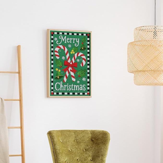 AIVKIEJK Diamond Painting Kits for Adults - Festive Merry Christmas Red Bow, Candy Cane & Bell Painting DIY 5D Full Drill Diamond Dots Paintings with Diamonds Gem Art and Crafts Home Decor 8"x12"