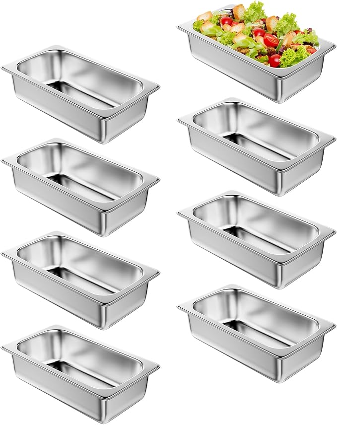 Steam Table Pan Hotel Pans: 1/3 Size 8 Pack 4 Inch Deep Stainless Steel Hotel Pan for Food - Commercial Catering Pan for Hotel Restaurant Buffet Party Supplies