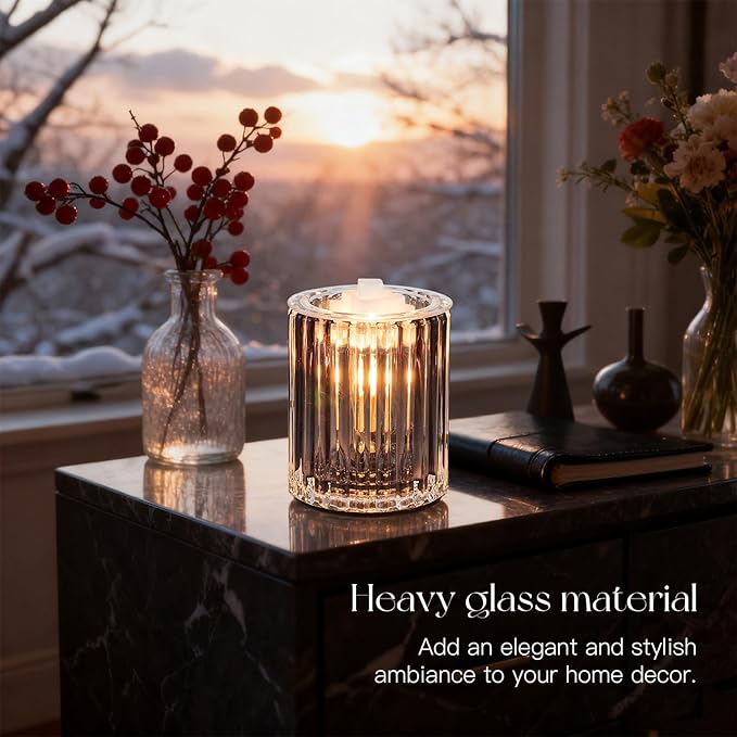 Candeldo Wax Melt Warmer with Timer: Wax Melter for Scented Candle Electric Glass Candle Burner with 2 Light Bulbs Housewarming New Home Decor for Women