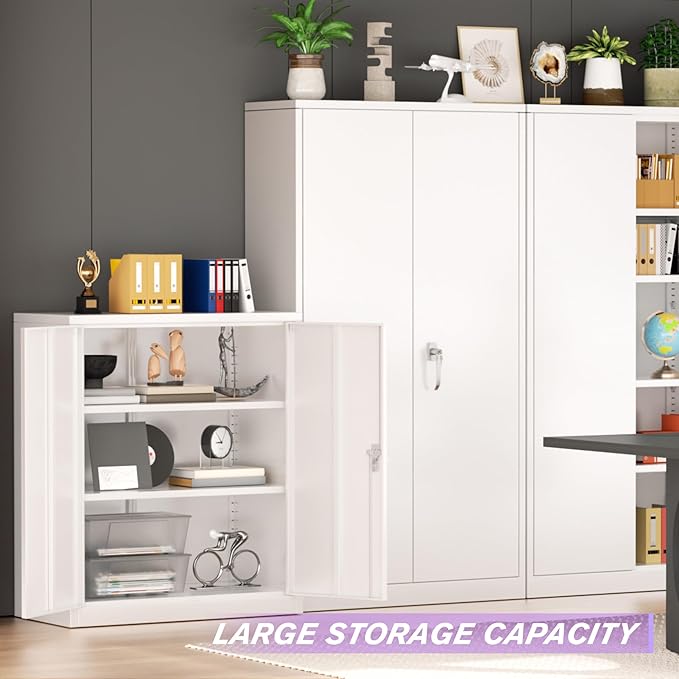 Superday 36" Metal Storage Cabinet, White Garage Storage Cabinets with Locking Doors and Adjustable Shelves, Steel Lockable Cabinets, Tool Cabinet for Home Office, Garage, School