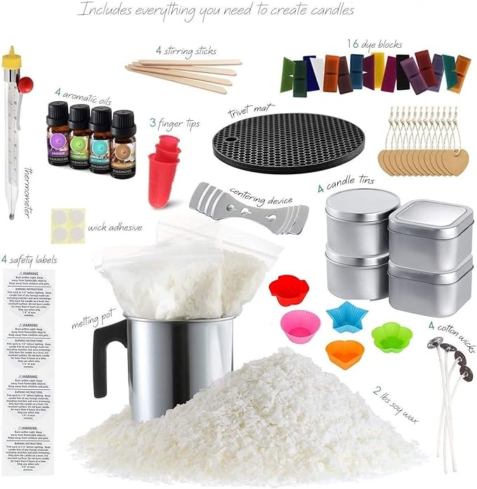 Candle Making Kit, Full DIY Soy Candle Making Kit with Candle Wax and Supplies Great Candle Kit with Jars Wax Wicks Scented Oil and More TH0JY-1210