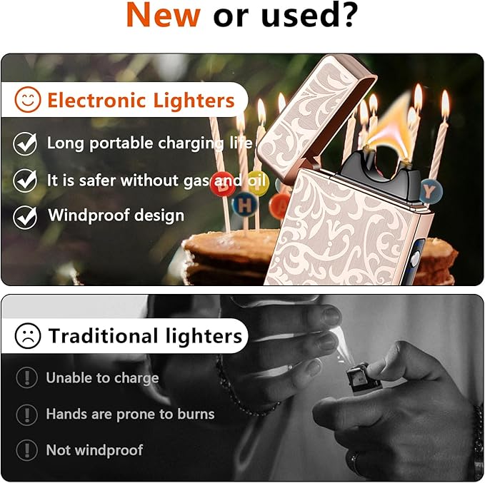Fortune Flower Electric Lighter Rechargeable Windproof Flameless Plasma Arc Deluxe Metal Dazzling Lighter for Lighting Candles Incense Burners