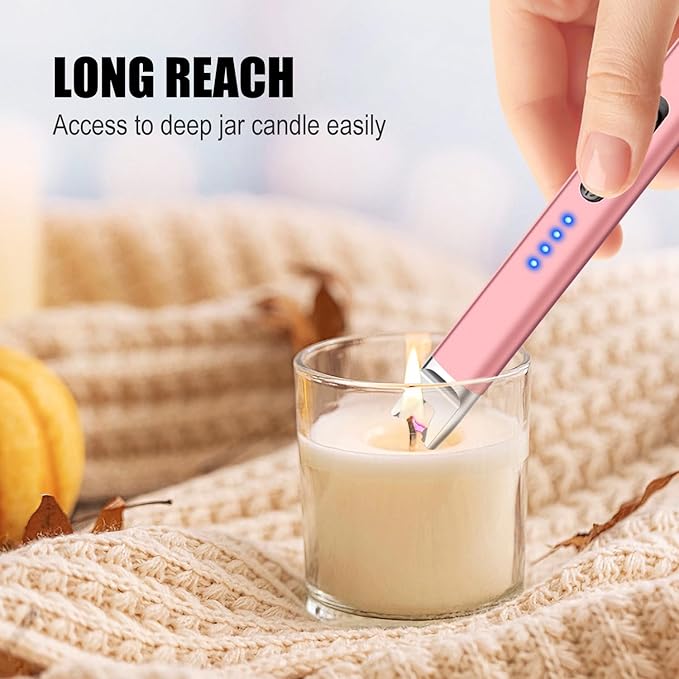 LcFun 3 Pack Candle Lighter Electric USB Rechargeable Plasma Arc Lighter with Safety Lock, Windproof Flameless Long Matches for Candle, Grill, BBQ, Camping, Gas Stoves (Gold,Pink,Silver)