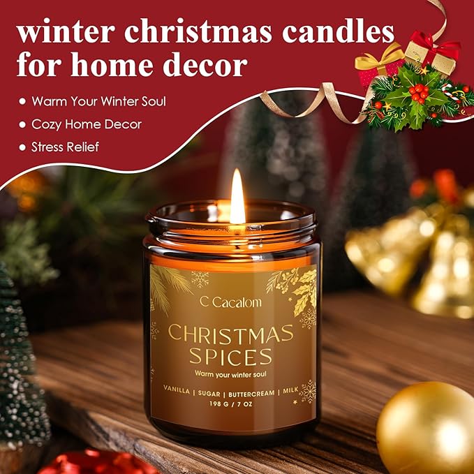 6 Pack Christmas Candles Gift Set, Scented Candles for Home, Soy Wax Luxury Decorative Candle Holiday Gift Set, Christmas Tree/Cookies/Hearth/Apple Cider/Spices/Vanilla Jar Candle