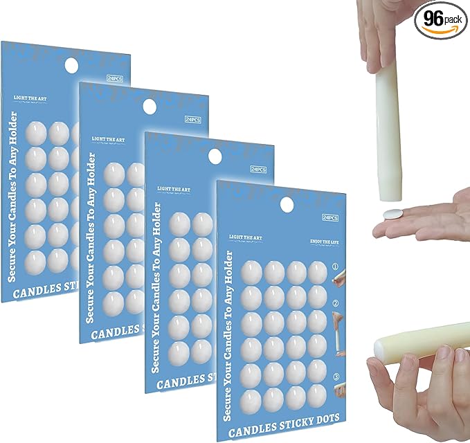 White Wax Candle Adhesive Dots - Unscented Sticky Dots for Taper Candles,Secure & Traceless Hold,Easy Clean DIY Candle Holders,Wedding & Home Decor 96/Pack