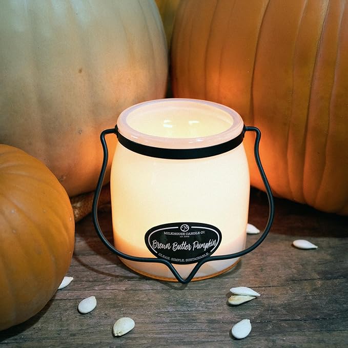 Milkhouse Candle Company Brown Butter Pumpkin Soy Candle - Pumpkin Puree | Toasted Spices | Vanilla Cream Scented - 16 oz Butter Jar with Lid, 65+ Hour Burn Time, Made in the USA