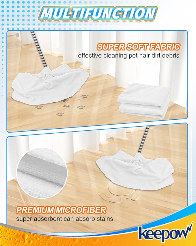 KEEPOW 4PCS Extra Large Microfiber Cleaning Clothes, 30"x20" for Squeegee Mop, Washable Reusable for Glass, Windows, Office & Car Cleaning, Highly Absorbent, Lint and Streak Free (White & Blue)
