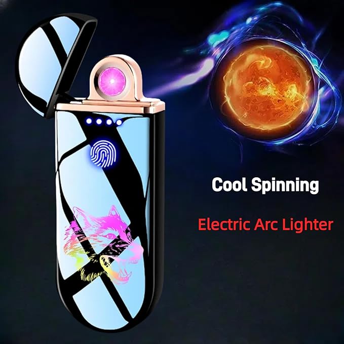 Spinning Arc Lighter, Windproof Flameless Electric Lighter, Touch Sensor Electronic Lighters, USB Rechargeable, with Dynamic Cool LED Lights, Dragon (Polished Gold)