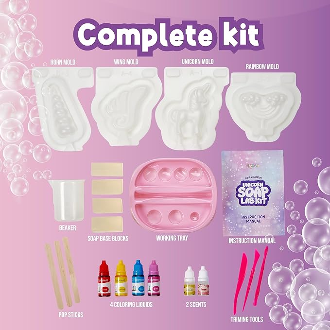Playbees Unicorn Soap Making Kit for Kids - Fun DIY Christmas Gift for Girls & Boys Age 6-12, Creative STEM Science Craft, Holiday Activity, Educational Toy & Stocking Stuffer