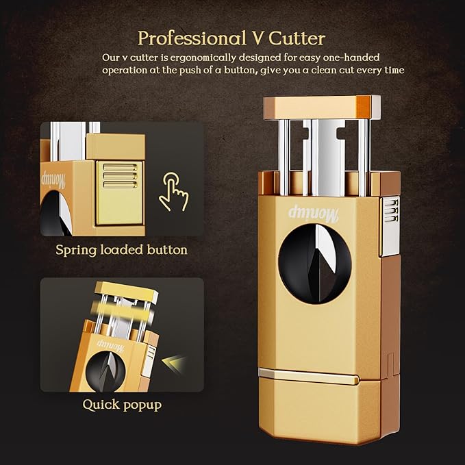 Triple Jet Torch Lighter with One-Touch Cutter, Holder, Draw Enhancer Tool, Gifts for Men, Butane Refillable Lighter, Multifunctional All-in-one Lighter with Accessories, for Outdoor Travel, Candles