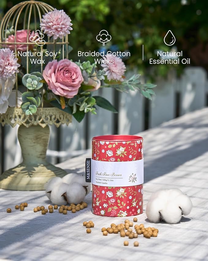 M&SENSE Spring Candle 11.3 oz,Fresh Rose Berries Scented Candle, Non-Toxin Soy Wax for Home Scented, Floral Candles Gift for Women, Up to 70 Hours Burning Long-Lasting Fragrance