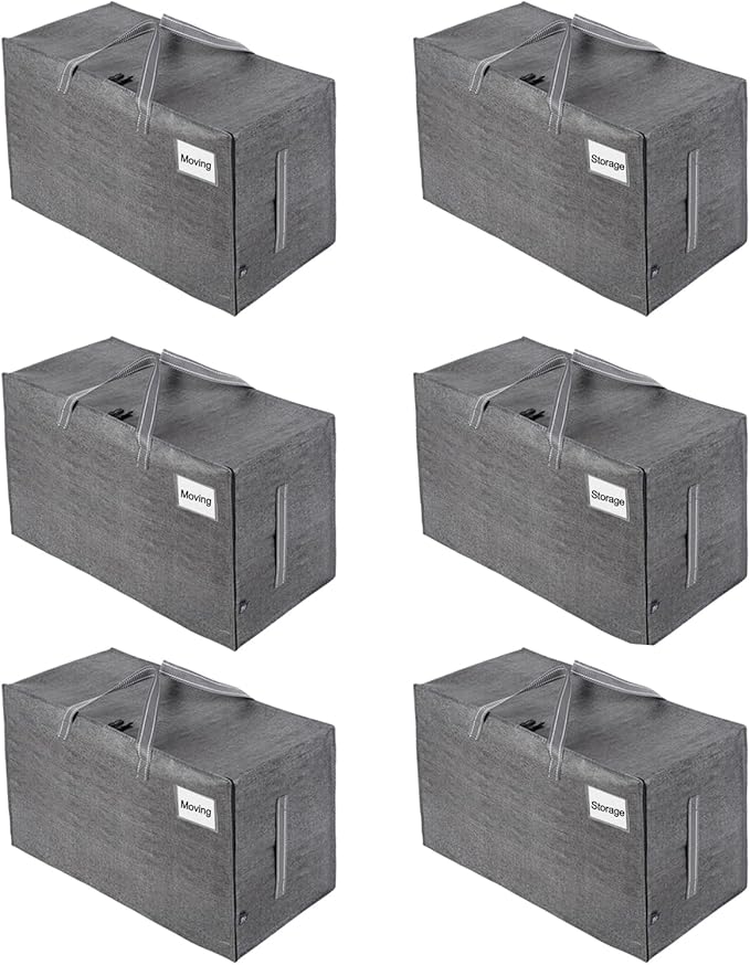 VENO 6 Pack Extra Large Heavy Duty Moving Bags with Wide Opening & Reinforced Handles, Reusable Storage Tote Bags with Strong Zippers for Clothes, College Dorm Essentials & Moving Supplies