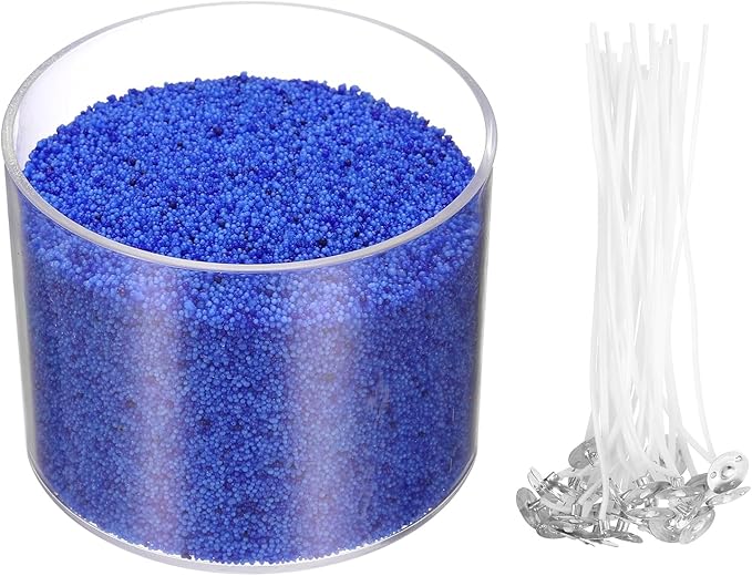 MECCANIXITY Pearled Sand Candles with 20 Pcs Wicks 7Oz / 200g Candle Beads Refillable Powder Sand Wax Making Kit for Thanksgiving Christmas Wedding Party DIY Home Crafts, Bright Blue