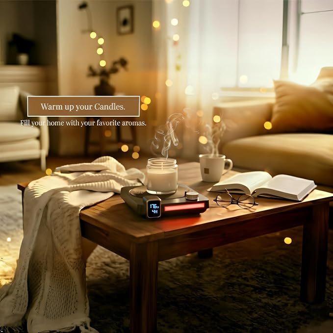 Coffee Mug Warmer for Desk, 40W Electric Cup Warmer with Digital Display, 9 Temp Settings, 1–12H Timer & Auto On/Off, LED Display Candle & Beverage Warmer Plate.