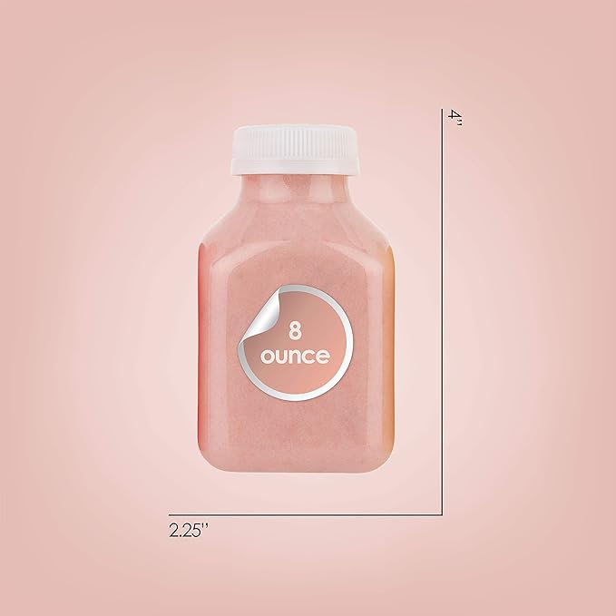 Disposable Plastic Juice Bottles-8 Oz with Lids | 24 Pack | for Water, Orange Apple Lemon Juicing, Smoothies, Milk, Reusable, BPA Free, Tamper-Proof Caps, Catering, Takeout