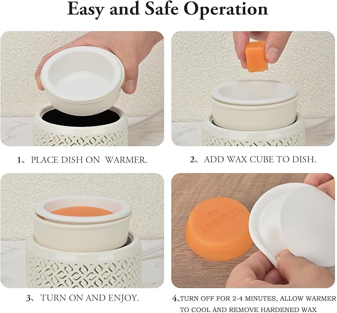 Ceramic Candle Warmer and Wax Melt Warmer with 7 Colors LED Night Light and 1 PC Silicone Liner,4-in-1 Electric Warmer for Jar Candle Wax Cube Essential Oil Coffee, Ideal Gift for Home Office Kitchen