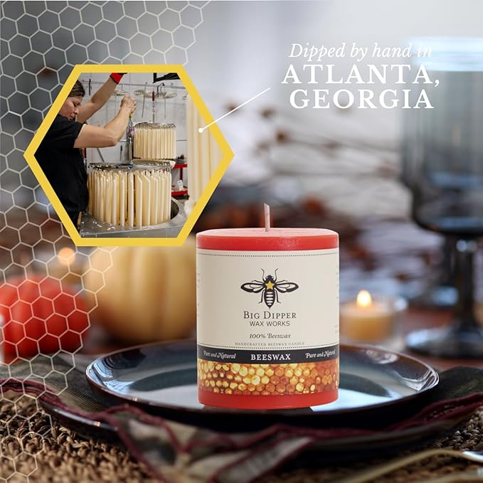 Big Dipper Wax Works Pumpkin Orange Beeswax Pillar Candle, 100% Pure Beeswax, Hand-Poured, 60-Hour Clean Burn, Non-Toxic & Eco-Friendly, Cozy Fall Home Décor & Thanksgiving Centerpiece, 3" x 3.5"
