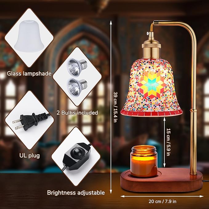 DIY Turkish Mosaic Candle Warmer Lamp Kit, Stained Glass Wax Melt Warmer Lamp Making Kit- Easy,Fun, No Experience Needed, Mosaic Art &Craft Project Kits for Adults &Teens,Make Your Own Lamp,Multicolor
