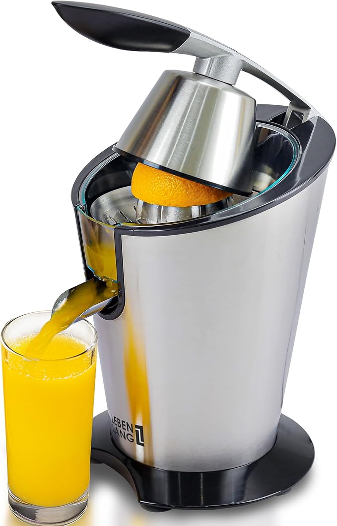 LEBENLANG Stainless Steel Electric Orange Juicer 600W I Incl. Stainless Steel Cone & BPA-Free | Electric Juicer Citrus Press Fruit Press I High Juice Yield for Oranges & Lemons