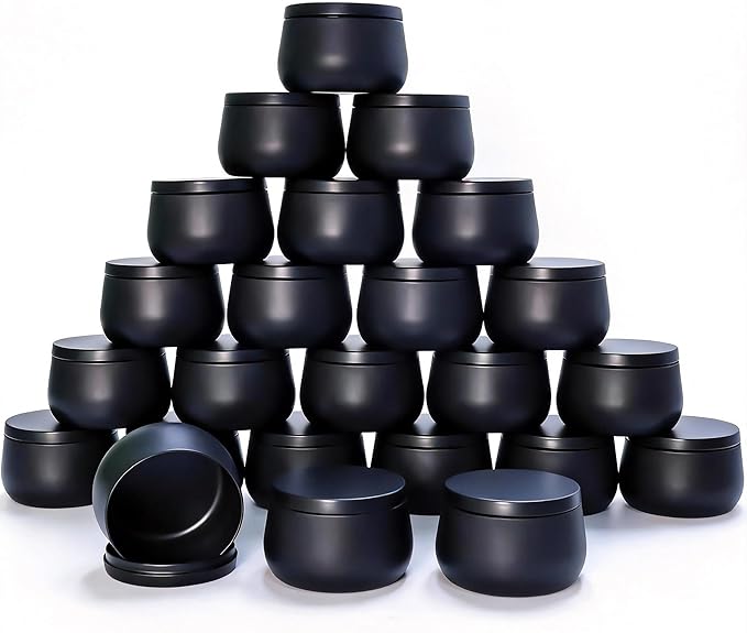 24 Pack 8oz Matte Full Black Candle Tins for Making Candles - Bulk Metal Candle Containers with Lids. Empty Round Candle Jars for DIY & Travel. Shatterproof & Sturdy Vessels for Small Business.