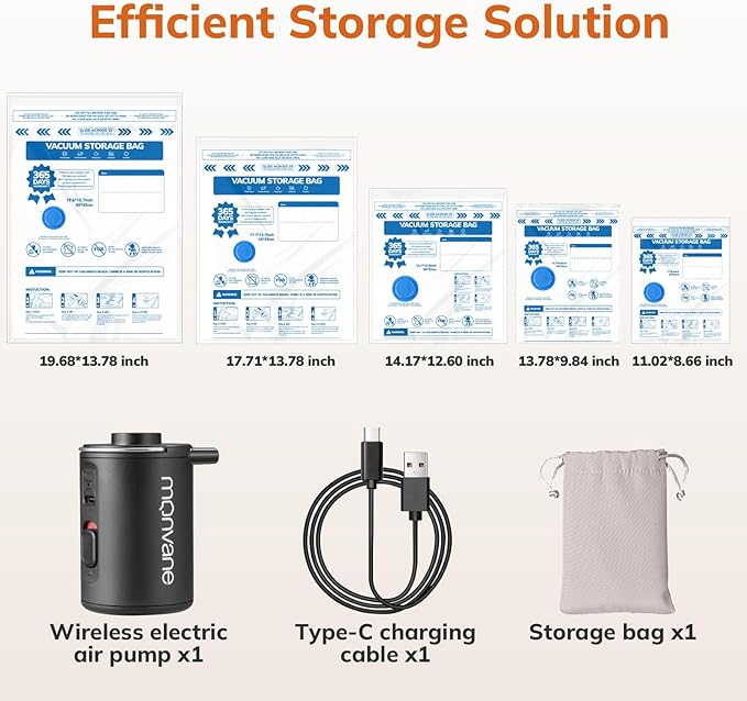 Vacuum Luggage Storage Bags with Cordless Electric Portable Pump, Double Zipper Sealed Space Saver Bag, Compression for Clothes, Bedding and Travel Essentials（10 Pack Travel Comb）