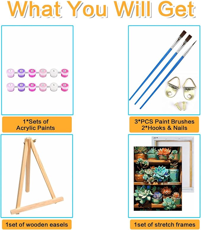 Meothan Framed Paint by Numbers Kits for Adults, Green Plants Succulent Paint by Numbers Kits on Canvas with Easel for Home Wall Decor 11.8x15.7inch (30x40cm)