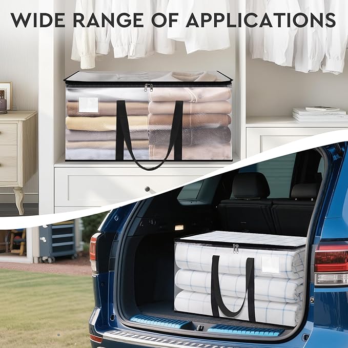 HomeHacks Clear Moving Bags Heavy Duty 8 Pack, Storage Bags with Zipper, Extra Thick Handles & Waterproof Packing Boxes for Moving, Camping, Home Organization 93L/24Gal (28.7"x14.2"x14")