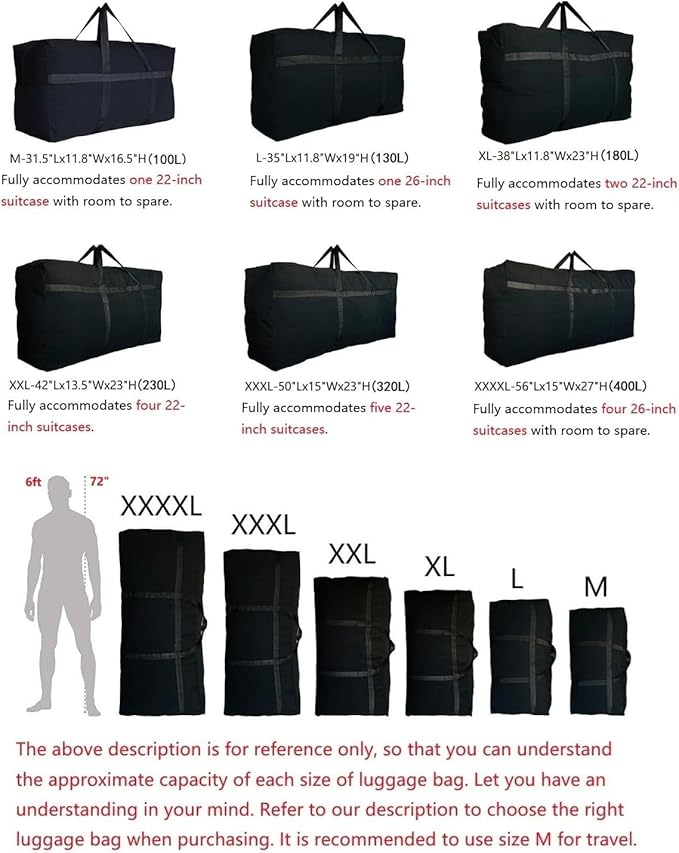 YiKitHom Extra Large Storage Duffle Bag with Zippers and Handles, Big Foldable Duffle Bag for Travel Black